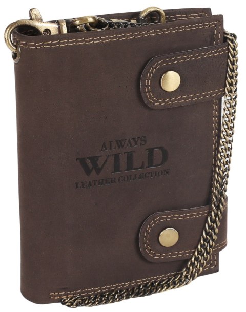 Atrakcyjny, skórzany portfel męski z mosiężnym łańcuchem - Always Wild Atrakcyjny, skórzany portfel męski z mosiężnym łańcuchem - Always Wild