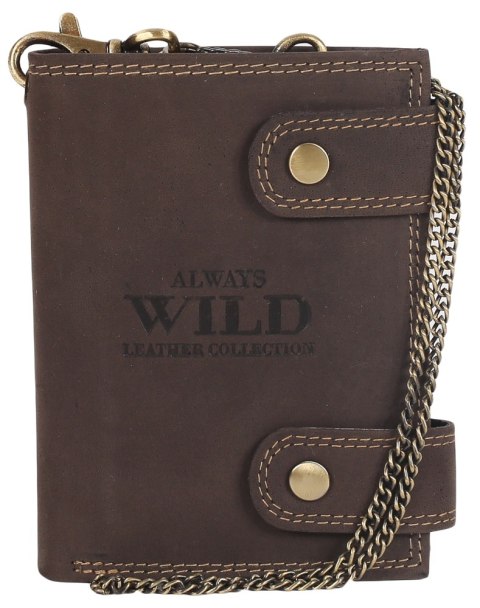 Atrakcyjny, skórzany portfel męski z mosiężnym łańcuchem - Always Wild Atrakcyjny, skórzany portfel męski z mosiężnym łańcuchem - Always Wild
