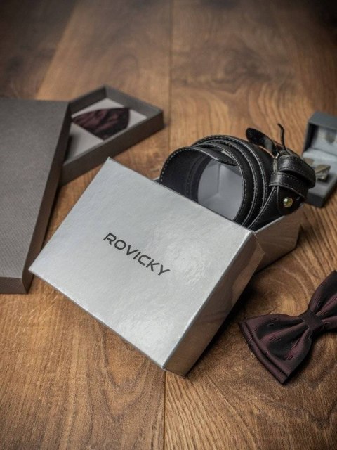 Elegancki pasek męski ze skóry naturalnej o wyrazistej fakturze - Rovicky Elegancki pasek męski ze skóry naturalnej o wyrazistej fakturze - Rovicky