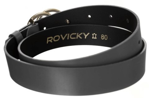 Gładki, skórzany pasek damski ze złotą, podwójną klamrą - Rovicky Gładki, skórzany pasek damski ze złotą, podwójną klamrą - Rovicky