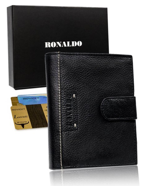 Męski duży portfel skórzany, pionowy z zapinką i ochroną RFID - Ronaldo Męski duży portfel skórzany, pionowy z zapinką i ochroną RFID - Ronaldo