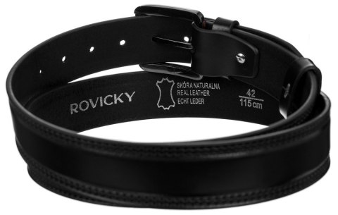 Pasek męski ze skóry naturalnej licowej o zdobionych brzegach - Rovicky Pasek męski ze skóry naturalnej licowej o zdobionych brzegach - Rovicky