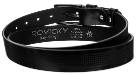 Pasek męski ze skóry naturalnej licowej z ozdobnym tłoczeniem - Rovicky Pasek męski ze skóry naturalnej licowej z ozdobnym tłoczeniem - Rovicky