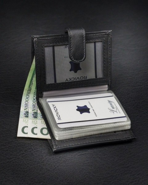 Pionowe, skórzane etui na karty z zapinką i kieszenią na banknoty - Loren Pionowe, skórzane etui na karty z zapinką i kieszenią na banknoty - Loren