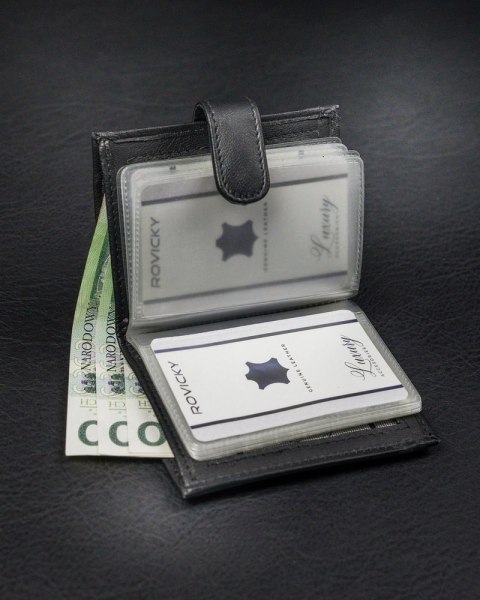 Pionowe, skórzane etui na karty z zapinką i kieszenią na banknoty - Loren Pionowe, skórzane etui na karty z zapinką i kieszenią na banknoty - Loren