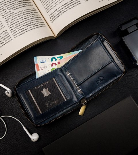 Skórzany, kwadratowy portfel męski na zamek w stylu retro, RFID - Always Wild Skórzany, kwadratowy portfel męski na zamek w stylu retro, RFID - Always Wild