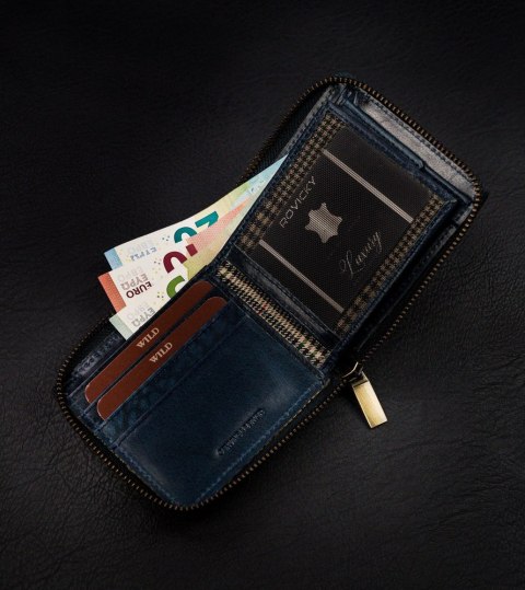 Skórzany, kwadratowy portfel męski na zamek w stylu retro, RFID - Always Wild Skórzany, kwadratowy portfel męski na zamek w stylu retro, RFID - Always Wild