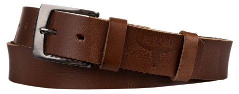 Solidny, skórzany pasek męski ze srebrną klamrą - Buffalo Wild Solidny, skórzany pasek męski ze srebrną klamrą - Buffalo Wild