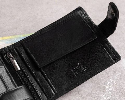 Skórzany portfel męski zapinany na zatrzask - Rovicky Skórzany portfel męski zapinany na zatrzask - Rovicky