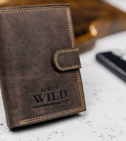 Męski portfel skórzany z zewnętrzną kieszonką do płatności - Always Wild Męski portfel skórzany z zewnętrzną kieszonką do płatności - Always Wild