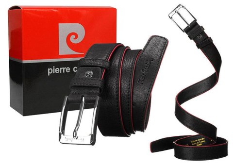 Skórzany pasek męski z czerwonymi brzegami - Pierre Cardin Skórzany pasek męski z czerwonymi brzegami - Pierre Cardin