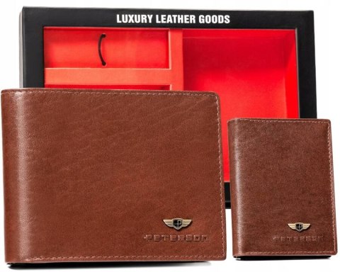 Zestaw prezentowy: elegancki skórzany portfel, etui na karty i brelok - Peterson Zestaw prezentowy: elegancki skórzany portfel, etui na karty i brelok - Peterson