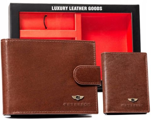 Zestaw prezentowy: elegancki skórzany portfel, etui na karty i brelok - Peterson Zestaw prezentowy: elegancki skórzany portfel, etui na karty i brelok - Peterson