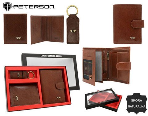 Zestaw prezentowy: skórzany portfel męski, etui na karty i brelok - Peterson Zestaw prezentowy: skórzany portfel męski, etui na karty i brelok - Peterson