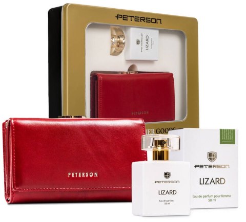 Zestaw prezentowy: skórzany portfel damski i woda perfumowana Lizard - Peterson Zestaw prezentowy: skórzany portfel damski i woda perfumowana Lizard - Peterson