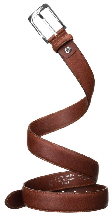 Skórzany pasek męski z klasyczną klamrą - Pierre Cardin Skórzany pasek męski z klasyczną klamrą - Pierre Cardin