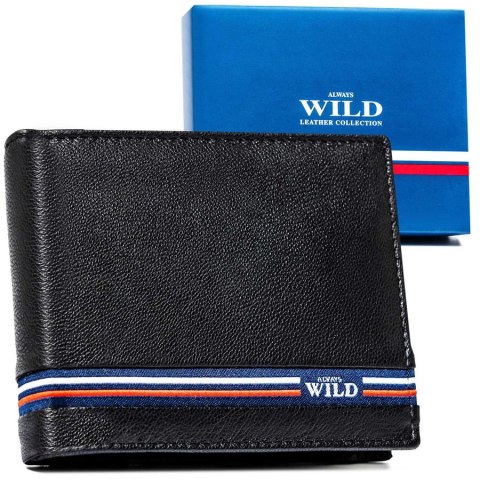 Skórzany portfel męski w orientacji poziomej bez zapięcia - Always Wild Skórzany portfel męski w orientacji poziomej bez zapięcia - Always Wild
