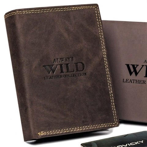 Męski portfel skórzany z zewnętrzną kieszonką do płatności - Always Wild Męski portfel skórzany z zewnętrzną kieszonką do płatności - Always Wild
