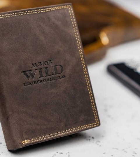 Męski portfel skórzany z zewnętrzną kieszonką do płatności - Always Wild Męski portfel skórzany z zewnętrzną kieszonką do płatności - Always Wild