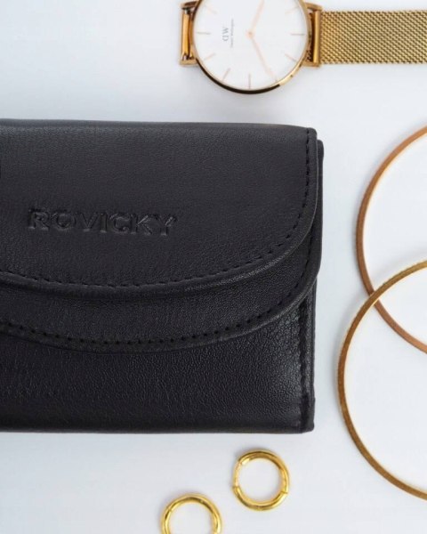 Elegancki, mały portfel damski na zatrzask ze skóry naturalnej - Rovicky Elegancki, mały portfel damski na zatrzask ze skóry naturalnej - Rovicky