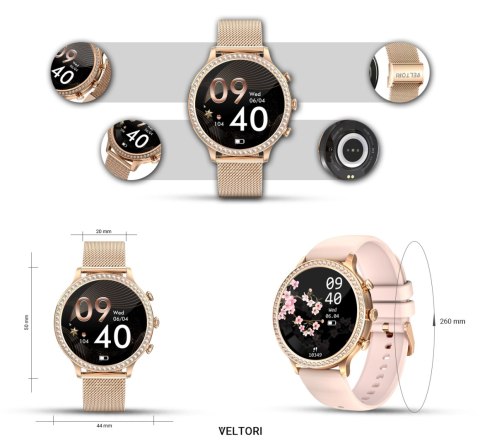 Smartwatch Damski Veltori VT310-1 Złota Bransoleta + Różowy Pasek Silikonowy Smartwatch Damski Veltori VT310-1 Złota Bransoleta + Różowy Pasek Silikonowy