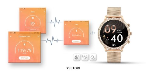 Smartwatch Damski Veltori VT310-1 Złota Bransoleta + Różowy Pasek Silikonowy Smartwatch Damski Veltori VT310-1 Złota Bransoleta + Różowy Pasek Silikonowy