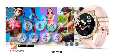 Smartwatch Damski Veltori VT310-1 Złota Bransoleta + Różowy Pasek Silikonowy Smartwatch Damski Veltori VT310-1 Złota Bransoleta + Różowy Pasek Silikonowy