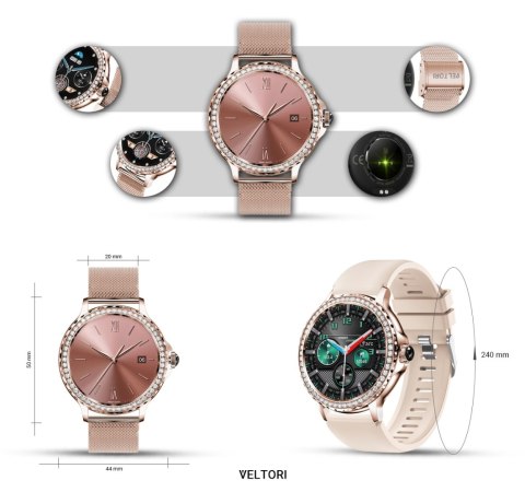 Smartwatch Damski Veltori VT320-1 Złota Bransoleta + Różowy Pasek Silikonowy Smartwatch Damski Veltori VT320-1 Złota Bransoleta + Różowy Pasek Silikonowy