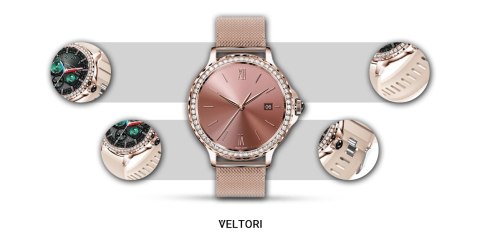 Smartwatch Damski Veltori VT320-1 Złota Bransoleta + Różowy Pasek Silikonowy Smartwatch Damski Veltori VT320-1 Złota Bransoleta + Różowy Pasek Silikonowy