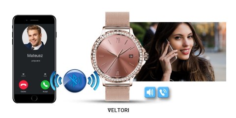 Smartwatch Damski Veltori VT320-1 Złota Bransoleta + Różowy Pasek Silikonowy Smartwatch Damski Veltori VT320-1 Złota Bransoleta + Różowy Pasek Silikonowy