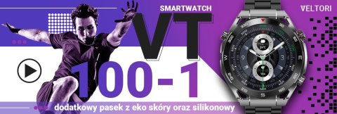Smartwatch Veltori VT100-1 + Czarny Pasek Silikonowy + Czarny Eko Skóra Smartwatch Veltori VT100-1 + Czarny Pasek Silikonowy + Czarny Eko Skóra