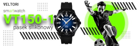 Smartwatch Veltori VT150-1 Czarny Pasek Silikonowy + Czarna Bransoleta Smartwatch Veltori VT150-1 Czarny Pasek Silikonowy + Czarna Bransoleta