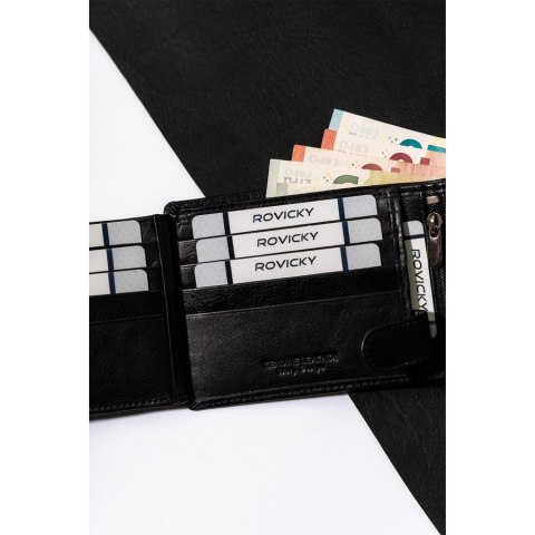 Czarny portfel skórzany męski z ochroną RFID - Rovicky Czarny portfel skórzany męski z ochroną RFID - Rovicky