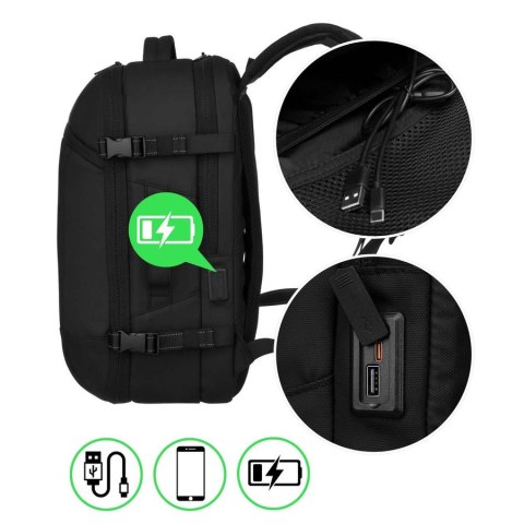 Czarny plecak podróżny z komorą próżniową i portem USB - Peterson Czarny plecak podróżny z komorą próżniową i portem USB - Peterson