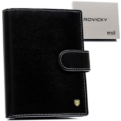 Czarny skórzany portfel męski z RFID - Rovicky Czarny skórzany portfel męski z RFID - Rovicky