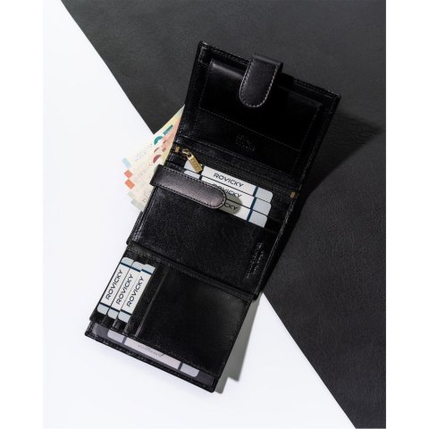 Czarny skórzany portfel męski z RFID - Rovicky Czarny skórzany portfel męski z RFID - Rovicky