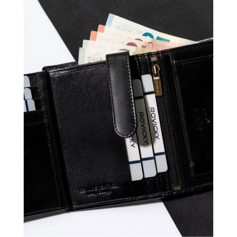 Czarny skórzany portfel męski z RFID - Rovicky Czarny skórzany portfel męski z RFID - Rovicky