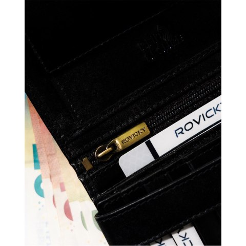 Czarny skórzany portfel męski z RFID - Rovicky Czarny skórzany portfel męski z RFID - Rovicky