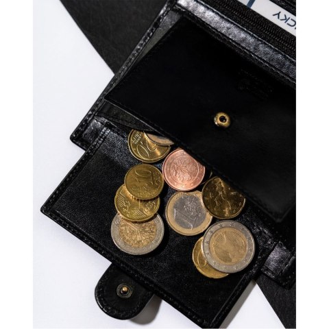 Czarny skórzany portfel męski z RFID - Rovicky Czarny skórzany portfel męski z RFID - Rovicky