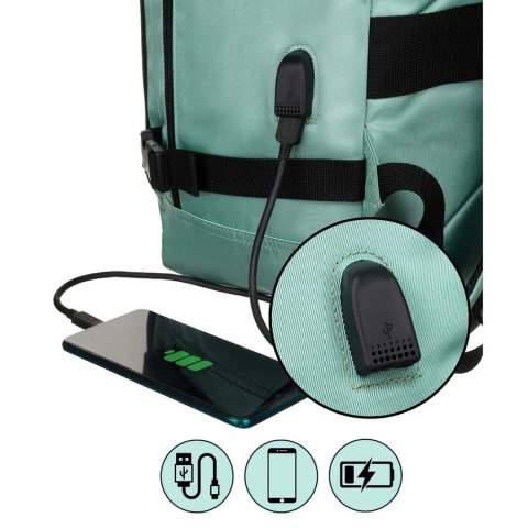 Dwukomorowy plecak podróżny w turkusowym kolorze z uchwytem na walizkę i portem USB - Peterson Dwukomorowy plecak podróżny w turkusowym kolorze z uchwytem na walizkę i portem USB - Peterson