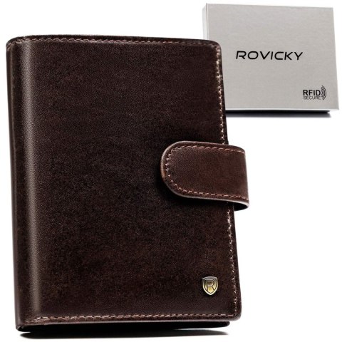 Portfel męski na dokumenty z RFID w brązowym kolorze - Rovicky Portfel męski na dokumenty z RFID w brązowym kolorze - Rovicky