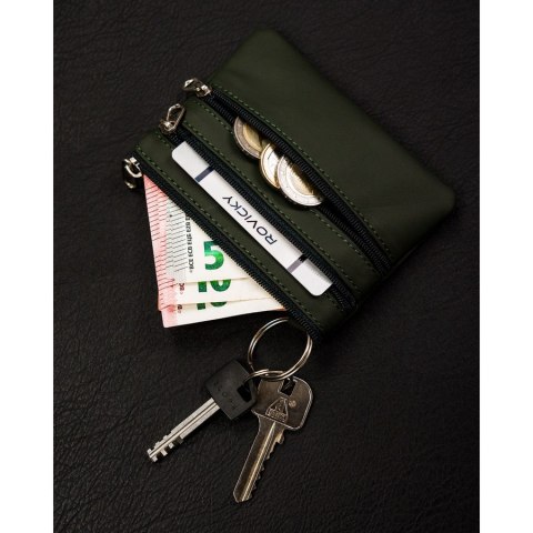 Etui na klucze ze skóry naturalnej w ciemno zielonym kolorze zamykane na suwak Etui na klucze ze skóry naturalnej w ciemno zielonym kolorze zamykane na suwak