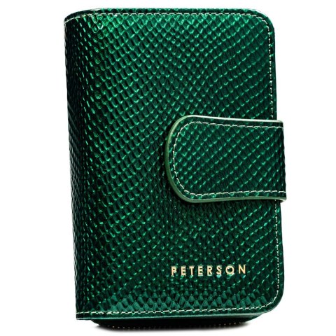 Elegancki, zielony portfel damski ze skóry naturalnej wyposażony w system RFID - Peterson Elegancki, zielony portfel damski ze skóry naturalnej wyposażony w system RFID - Peterson
