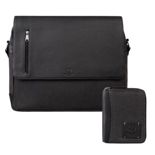 Portfel męski skórzany pionowy AY-06-BL i torba męska na laptopa AY-02-BL zestaw ZUP-140