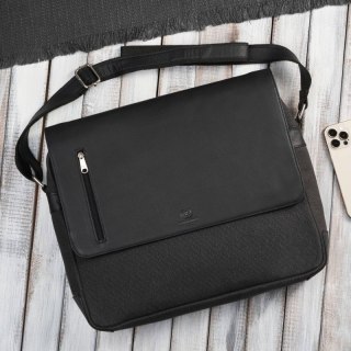 Portfel męski skórzany pionowy AY-06-BL i torba męska na laptopa AY-02-BL zestaw ZUP-140