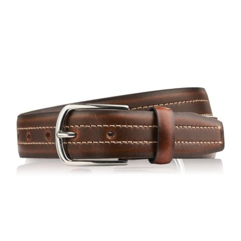 Pasek męski skórzany brązowy ze srebrną klamrą 110 cm Paolo Peruzzi SI-50-BR-110 Pasek męski skórzany brązowy ze srebrną klamrą 110 cm Paolo Peruzzi SI-50-BR-110
