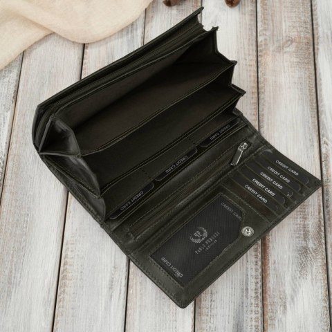 Portfel damski skórzany duży ciemnozielony z ochroną RFID klasyczny Paolo Peruzzi AL-07-GB Portfel damski skórzany duży ciemnozielony z ochroną RFID klasyczny Paolo Peruzzi AL-07-GB
