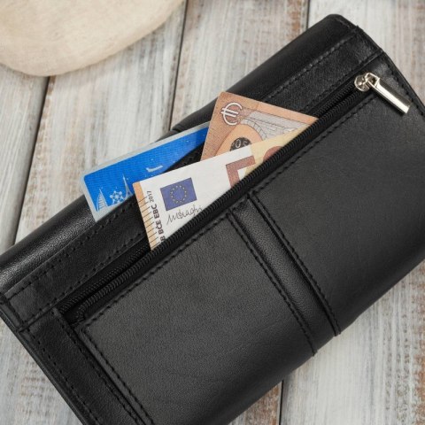 Portfel damski skórzany duży czarny z ochroną RFID elegancki Paolo Peruzzi AL-06-BL Portfel damski skórzany duży czarny z ochroną RFID elegancki Paolo Peruzzi AL-06-BL