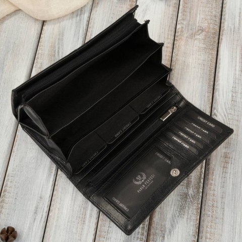 Portfel damski skórzany duży czarny z ochroną RFID elegancki Paolo Peruzzi AL-06-BL Portfel damski skórzany duży czarny z ochroną RFID elegancki Paolo Peruzzi AL-06-BL