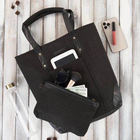 Torebka damska shopper duża czarna na ramię z dodatkową kosmetyczką wegańska Paolo Peruzzi E-23-BL Torebka damska shopper duża czarna na ramię z dodatkową kosmetyczką wegańska Paolo Peruzzi E-23-BL